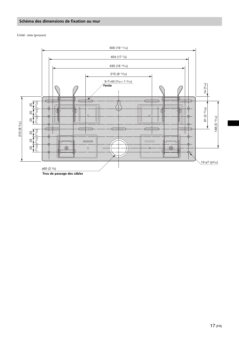 Schéma des dimensions de fixation au mur | Sony KLV-32U100M User Manual | Page 33 / 100