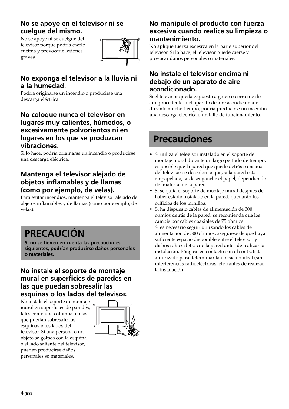 Precaución, Precauciones | Sony KLV-32U100M User Manual | Page 36 / 100