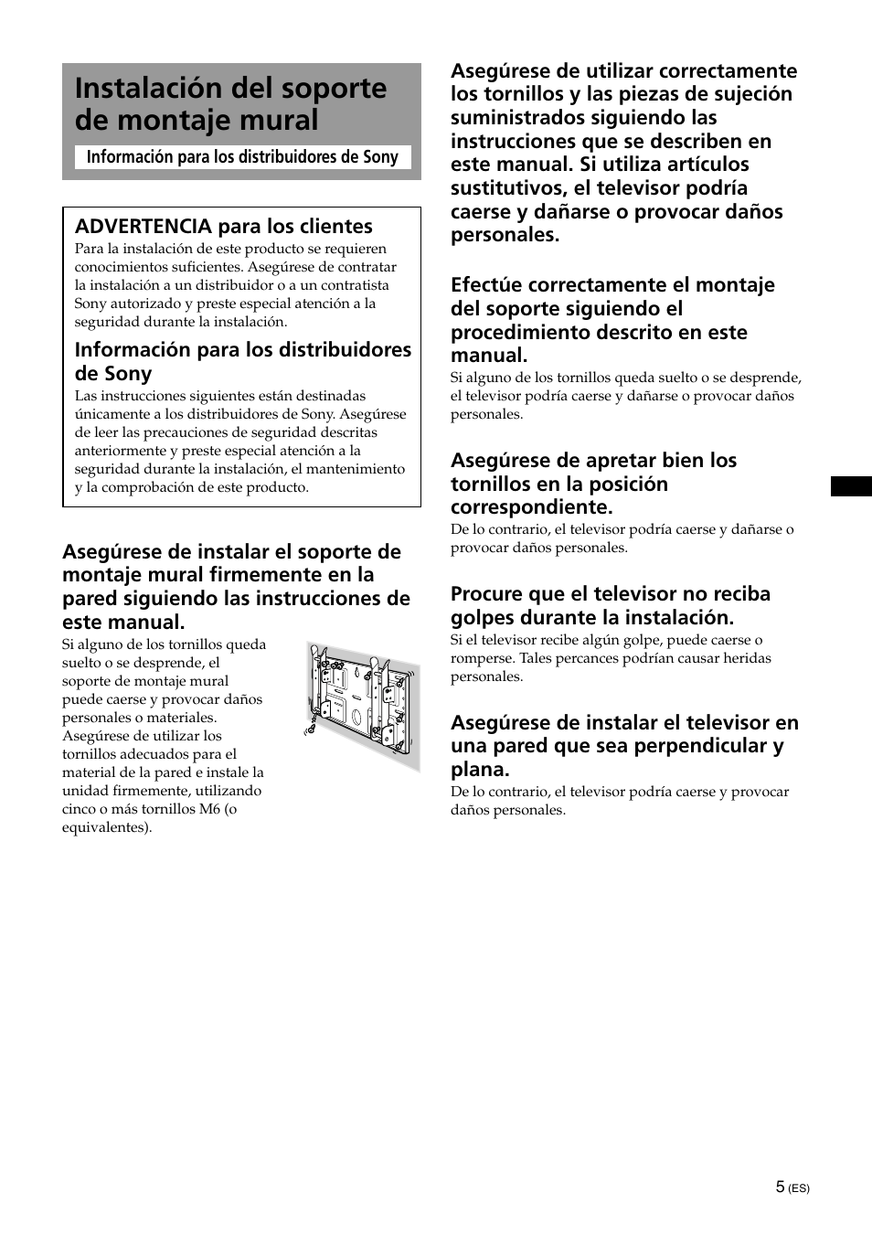 Instalación del soporte de montaje mural | Sony KLV-32U100M User Manual | Page 37 / 100