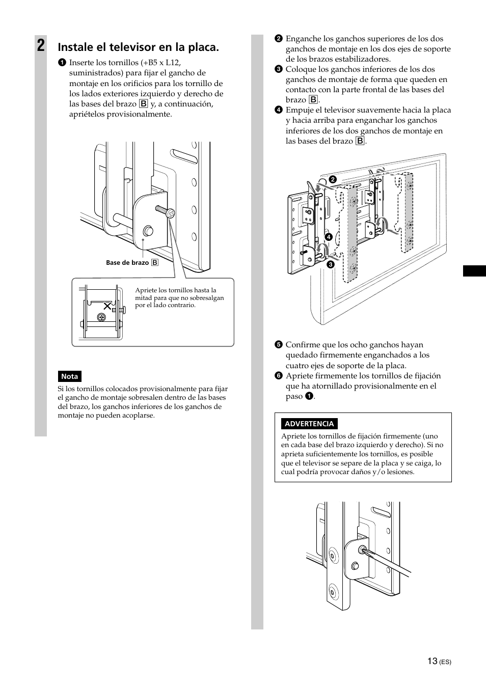 Instale el televisor en la placa | Sony KLV-32U100M User Manual | Page 45 / 100