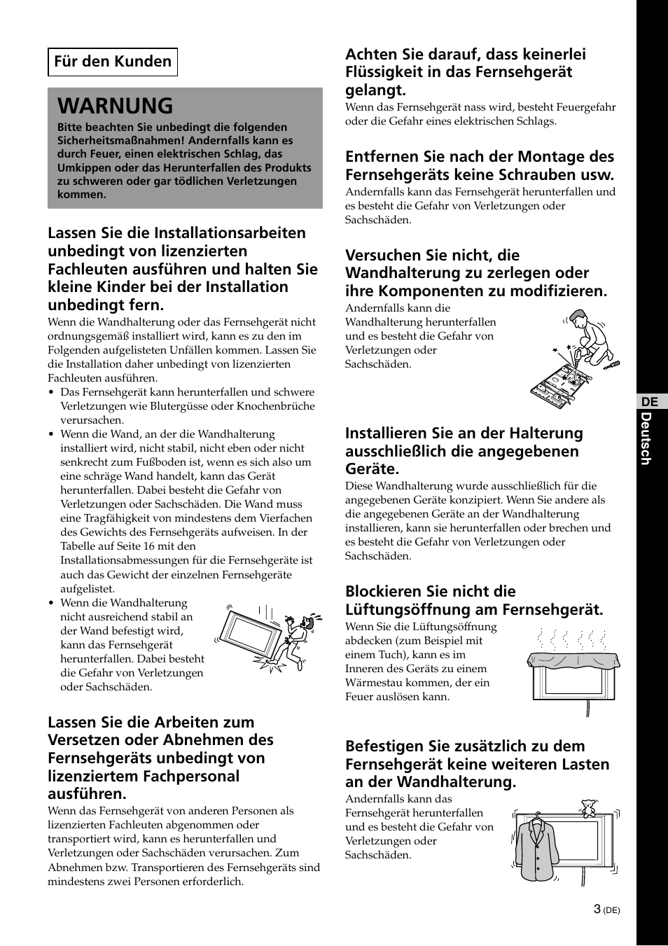 Warnung | Sony KLV-32U100M User Manual | Page 51 / 100