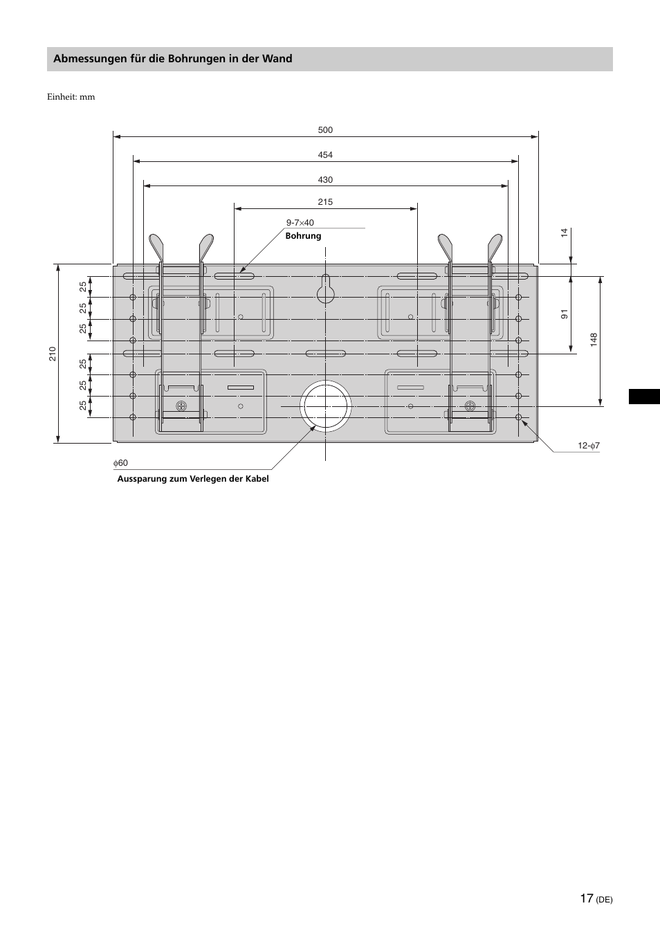 Abmessungen für die bohrungen in der wand | Sony KLV-32U100M User Manual | Page 65 / 100