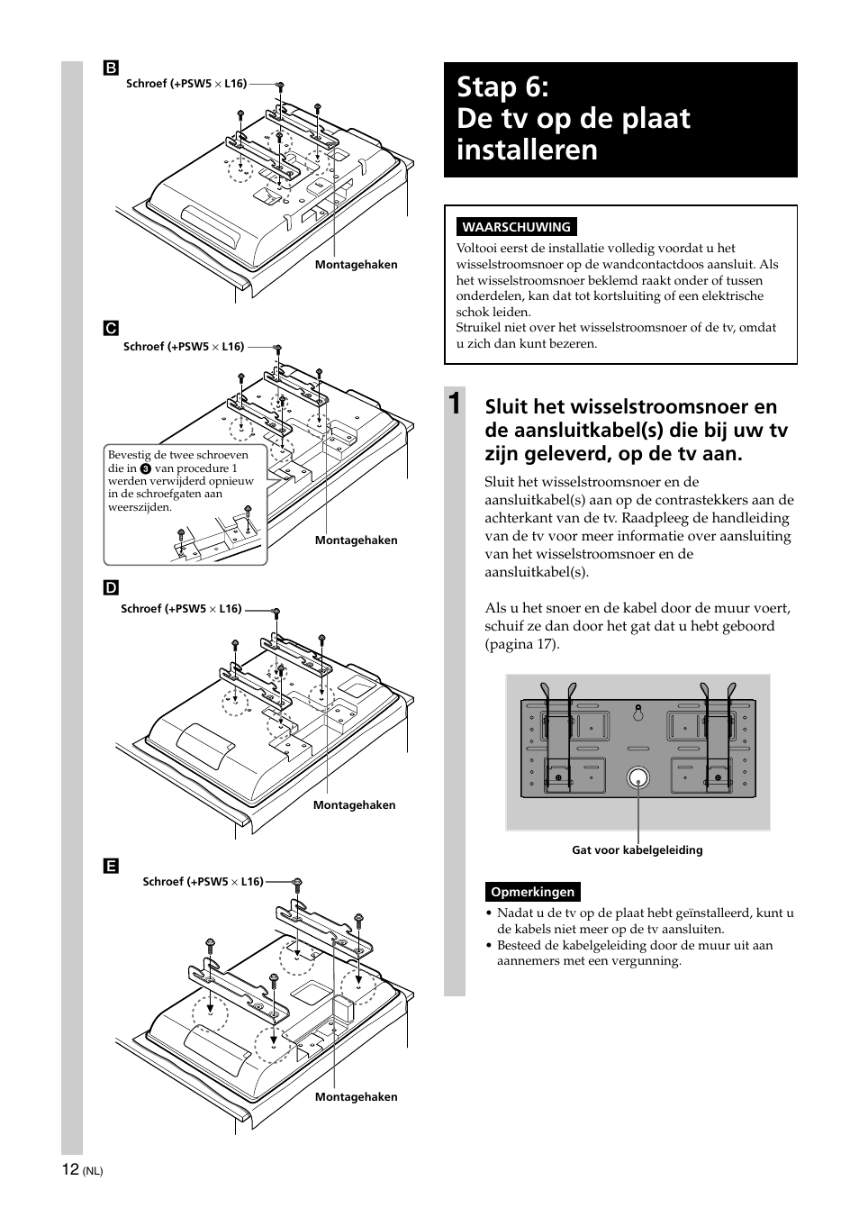 Stap 6: de tv op de plaat installeren | Sony KLV-32U100M User Manual | Page 76 / 100