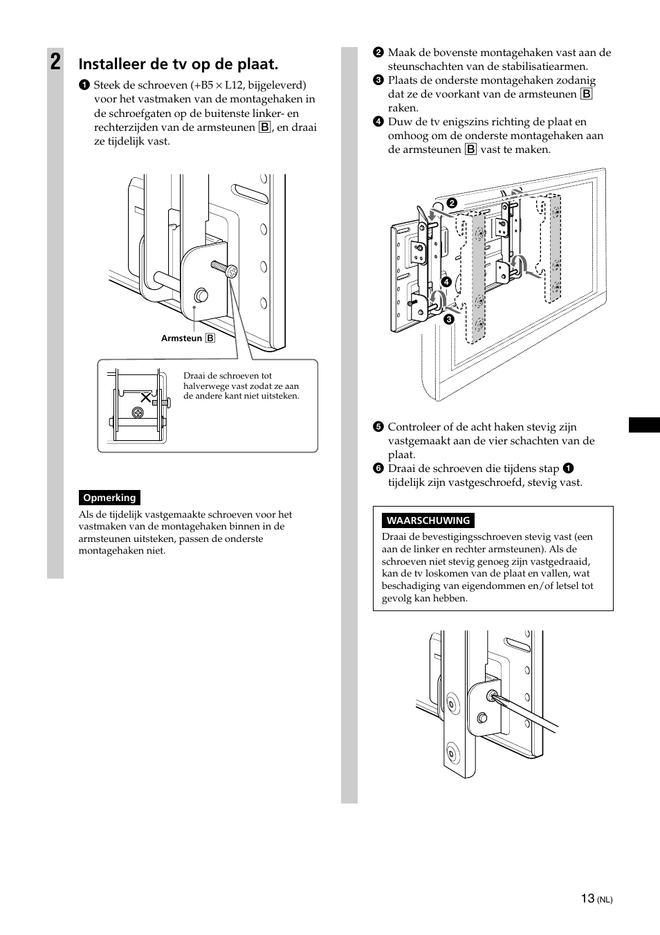 Installeer de tv op de plaat | Sony KLV-32U100M User Manual | Page 77 / 100