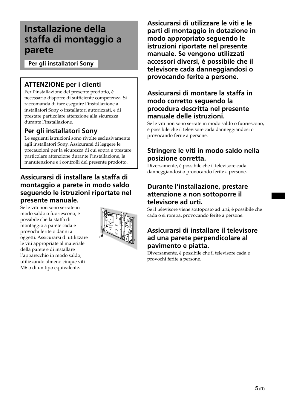 Installazione della staffa di montaggio a parete | Sony KLV-32U100M User Manual | Page 85 / 100