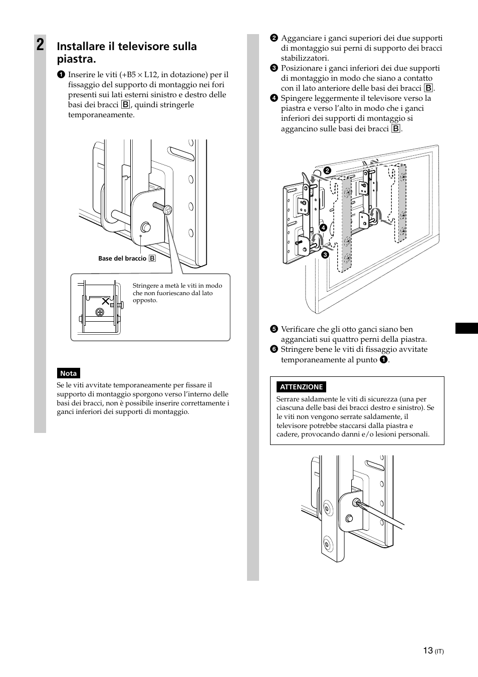 Installare il televisore sulla piastra | Sony KLV-32U100M User Manual | Page 93 / 100