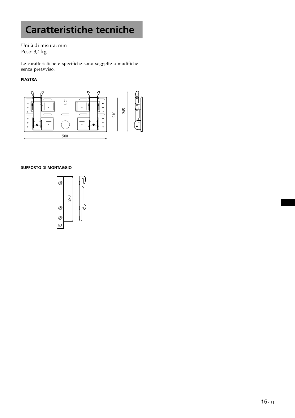 Caratteristiche tecniche | Sony KLV-32U100M User Manual | Page 95 / 100