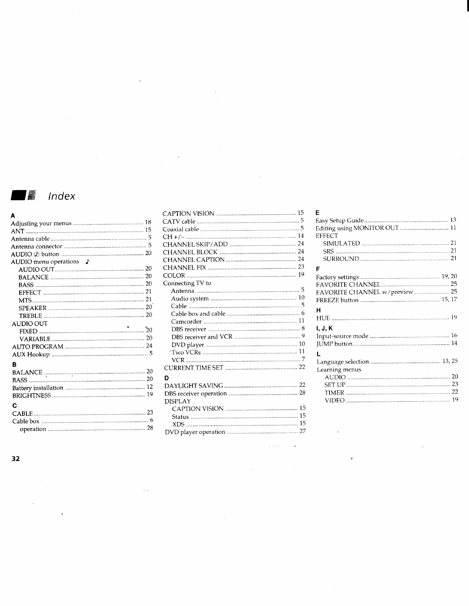 Index | Sony KV-27V45 User Manual | Page 34 / 35