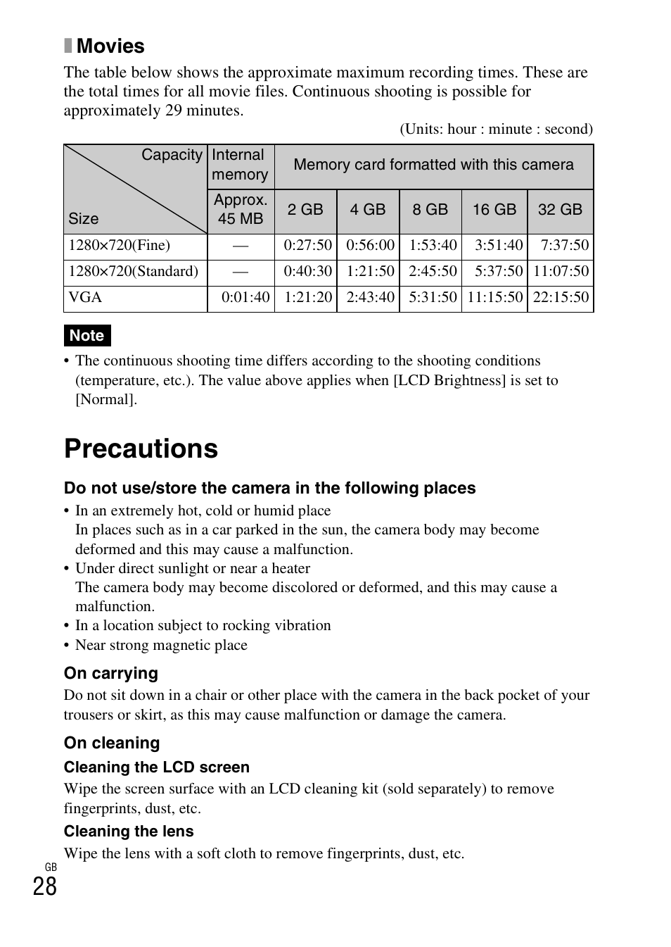 Precautions, Xmovies | Sony DSC-TX5 User Manual | Page 28 / 64