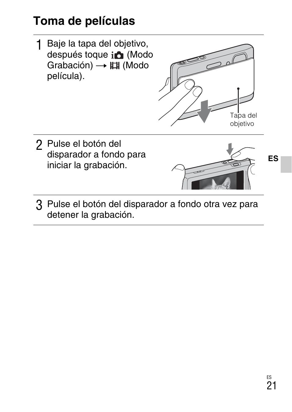 Toma de películas | Sony DSC-TX5 User Manual | Page 53 / 64