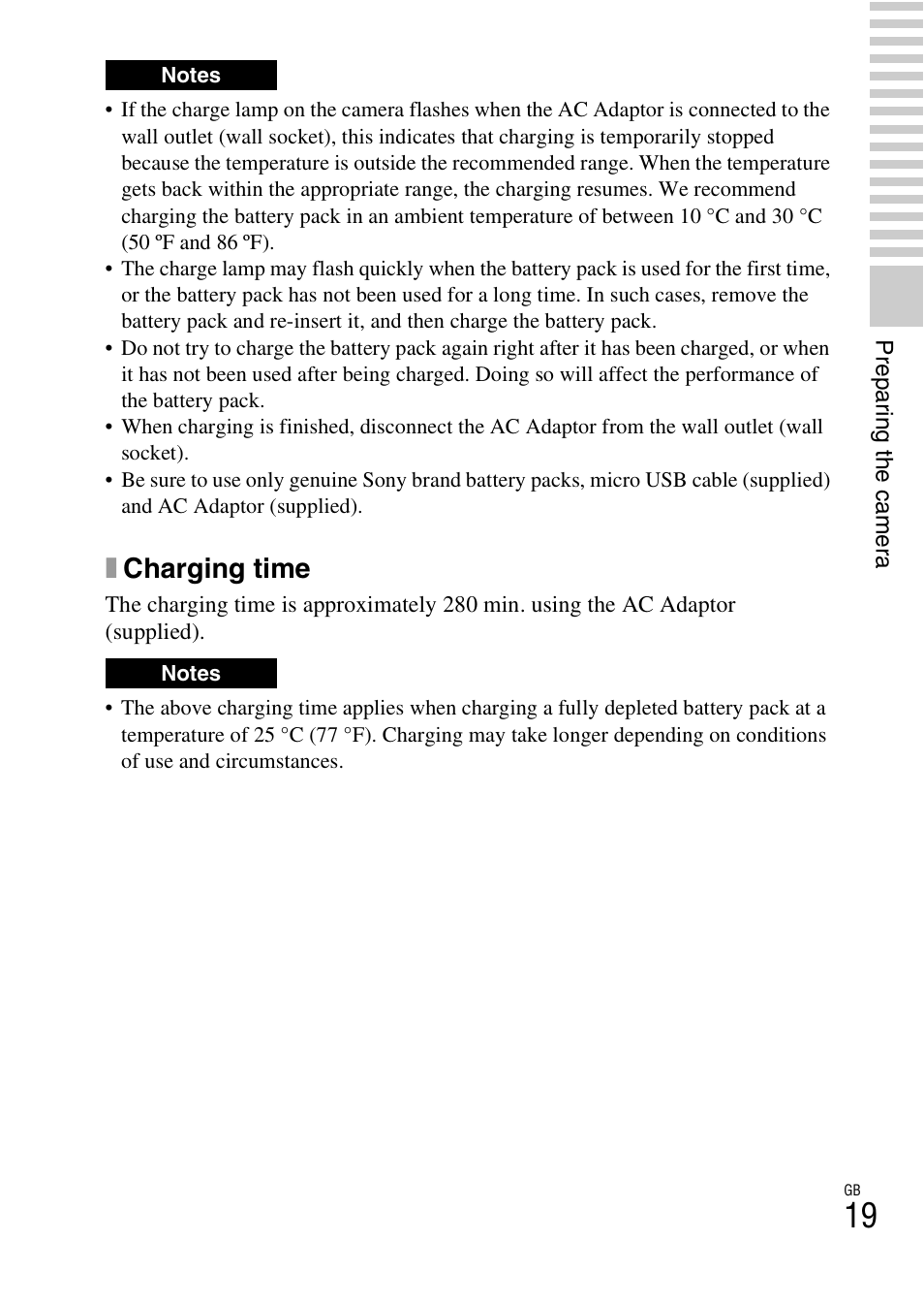 Xcharging time | Sony NEX-5R User Manual | Page 19 / 107