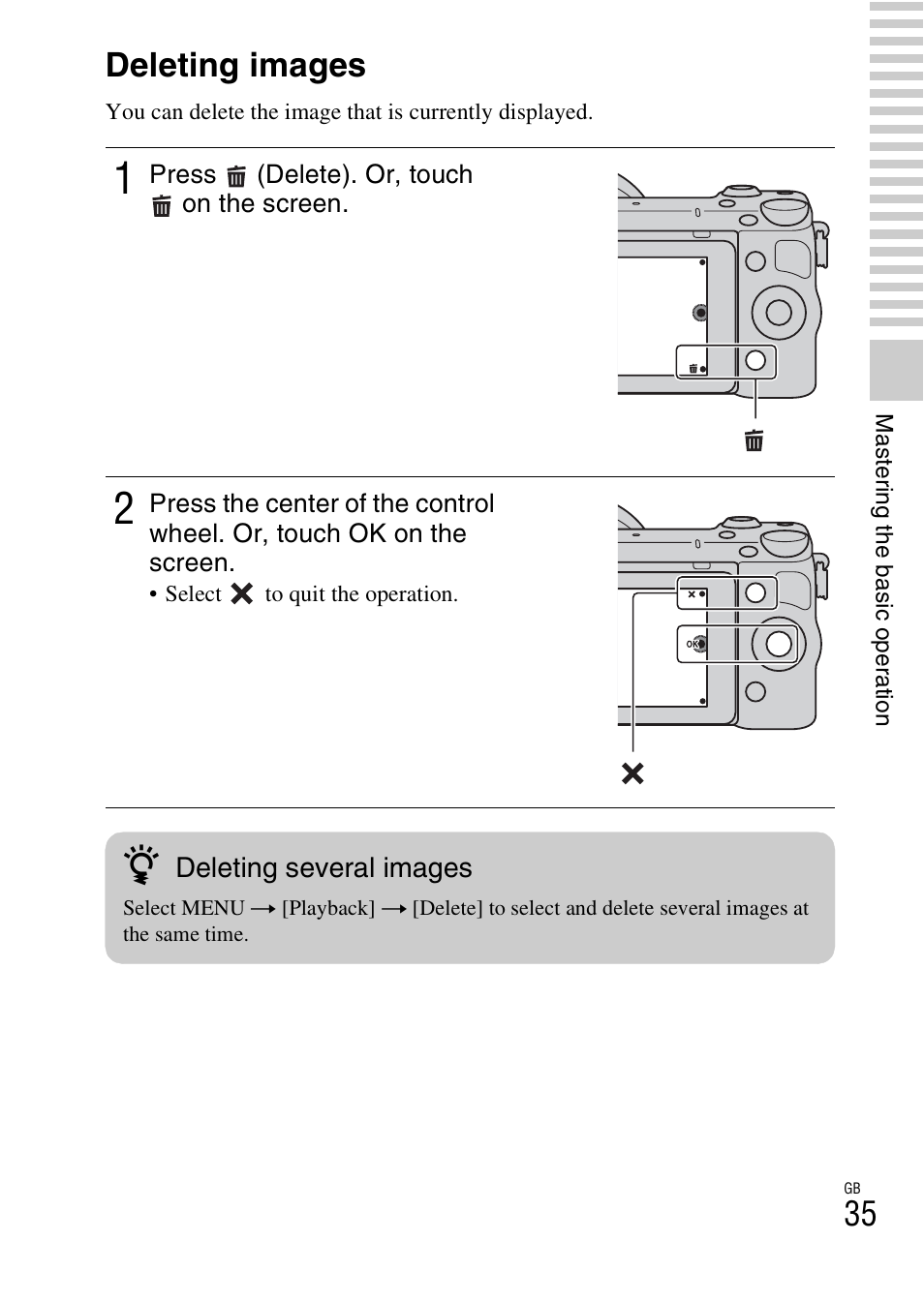 Deleting images | Sony NEX-5R User Manual | Page 35 / 107