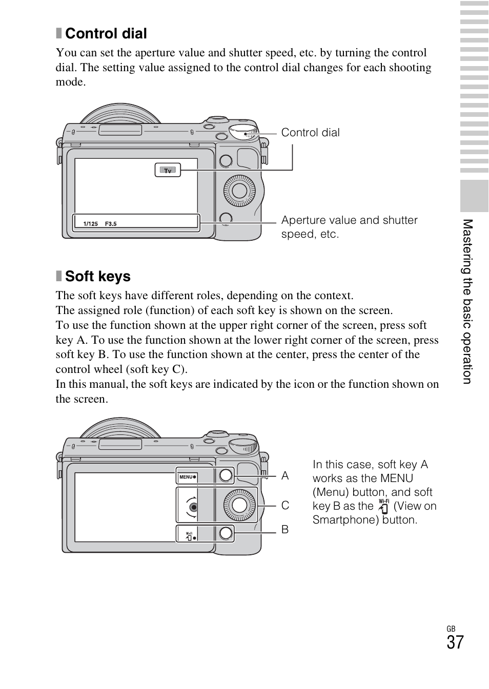 Xcontrol dial, Xsoft keys | Sony NEX-5R User Manual | Page 37 / 107