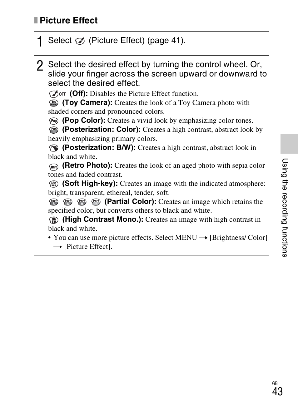 Xpicture effect | Sony NEX-5R User Manual | Page 43 / 107