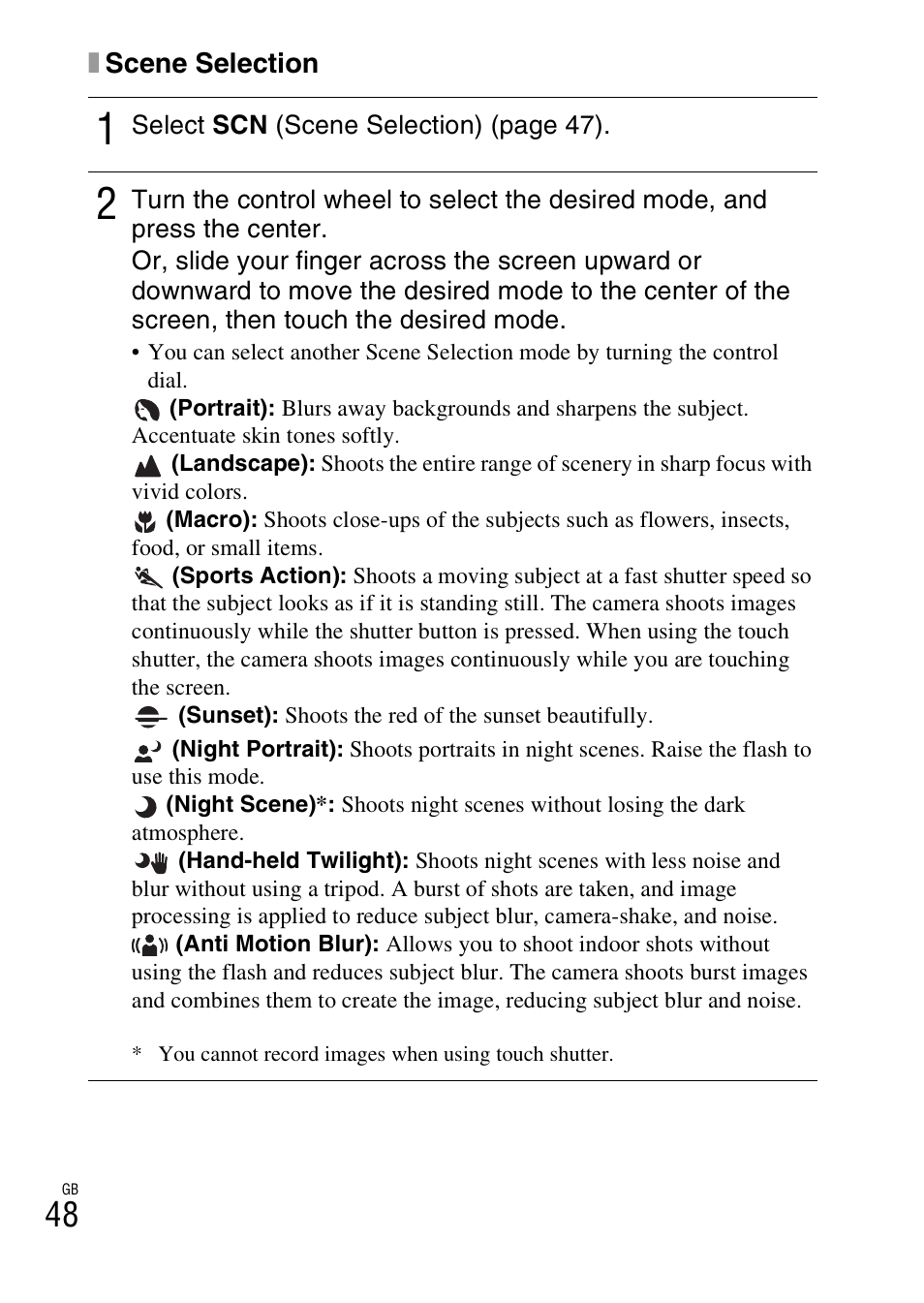Xscene selection | Sony NEX-5R User Manual | Page 48 / 107