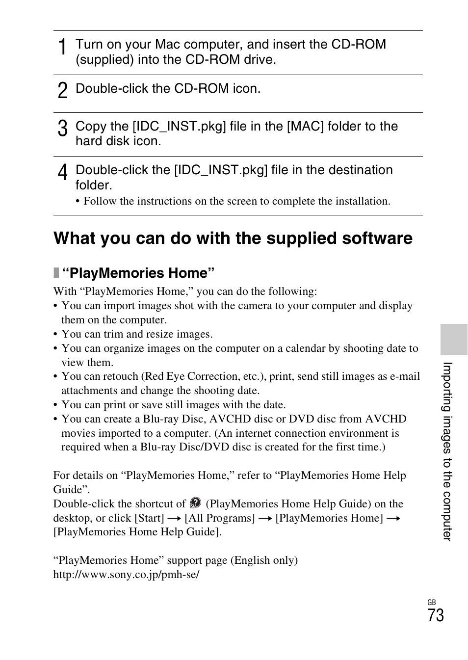 What you can do with the supplied software | Sony NEX-5R User Manual | Page 73 / 107