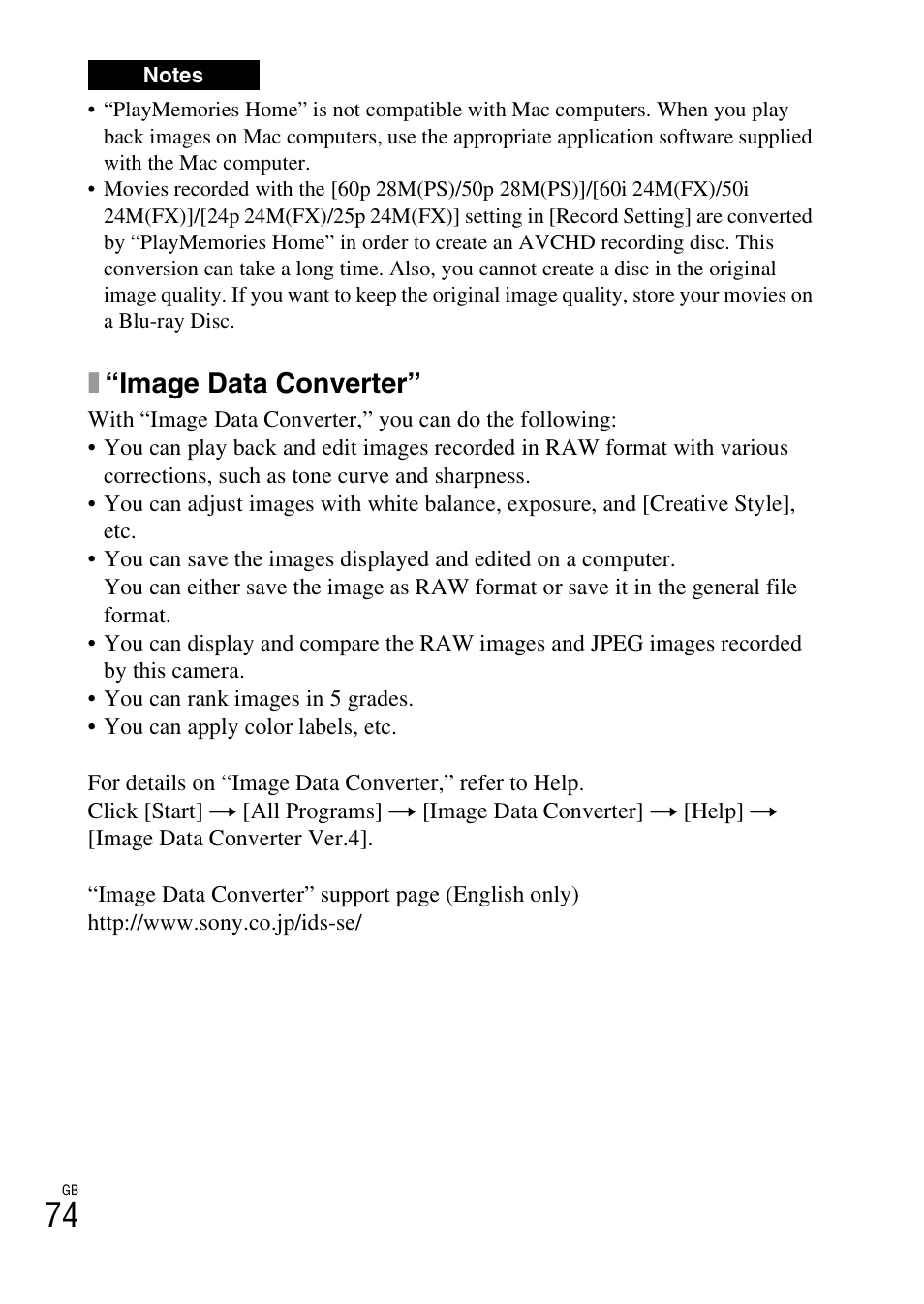 X“image data converter | Sony NEX-5R User Manual | Page 74 / 107