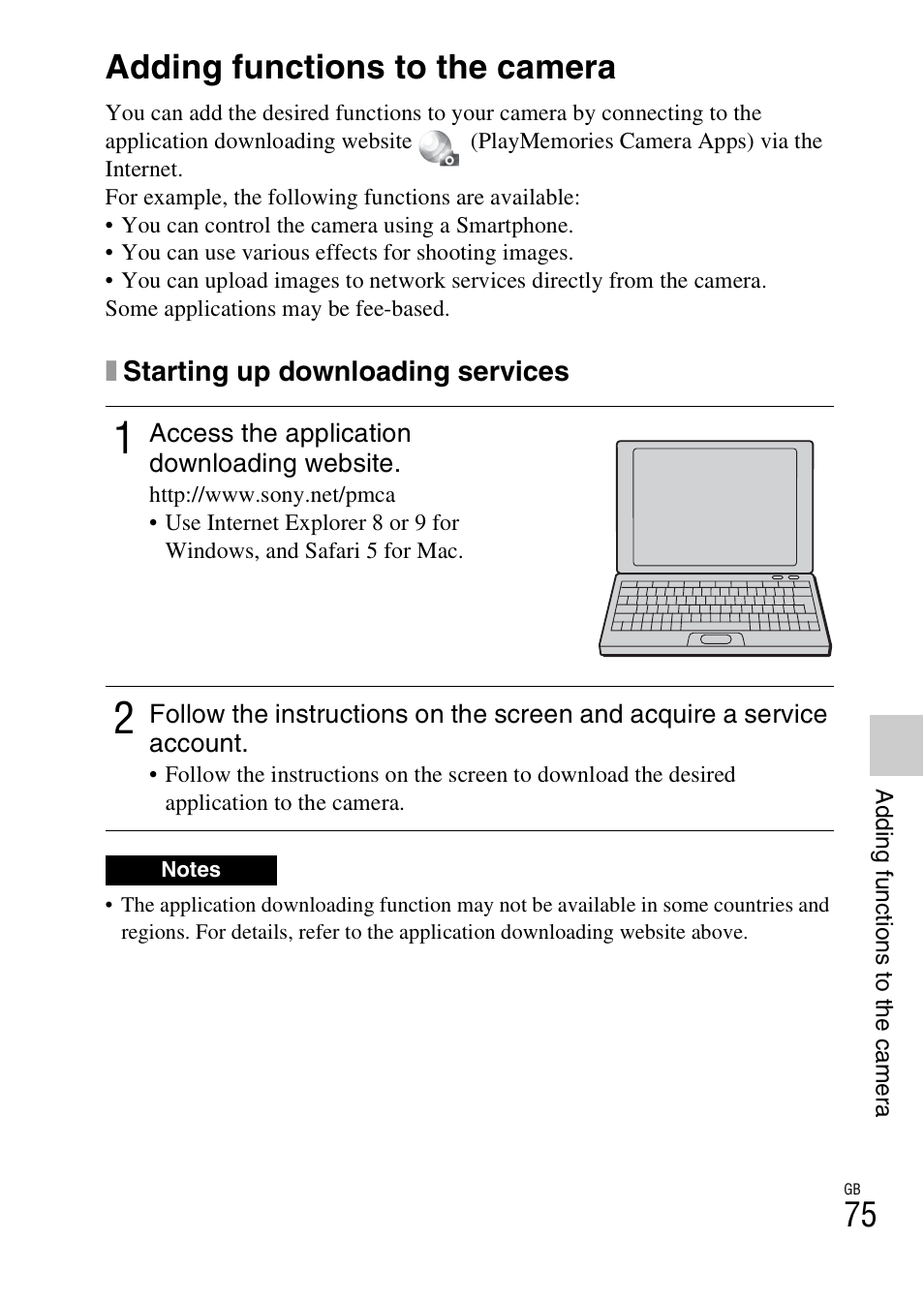 Adding functions to the camera | Sony NEX-5R User Manual | Page 75 / 107