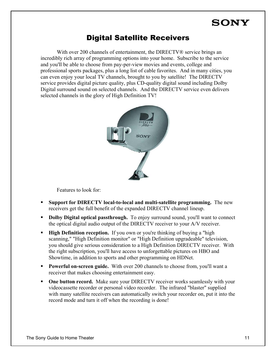 Digital satellite receivers | Sony Home Theater User Manual | Page 11 / 51