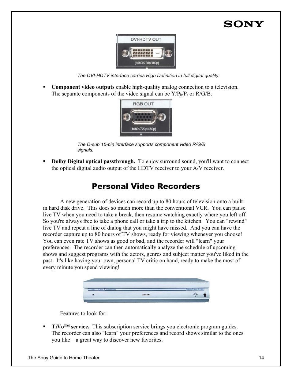 Personal video recorders | Sony Home Theater User Manual | Page 14 / 51