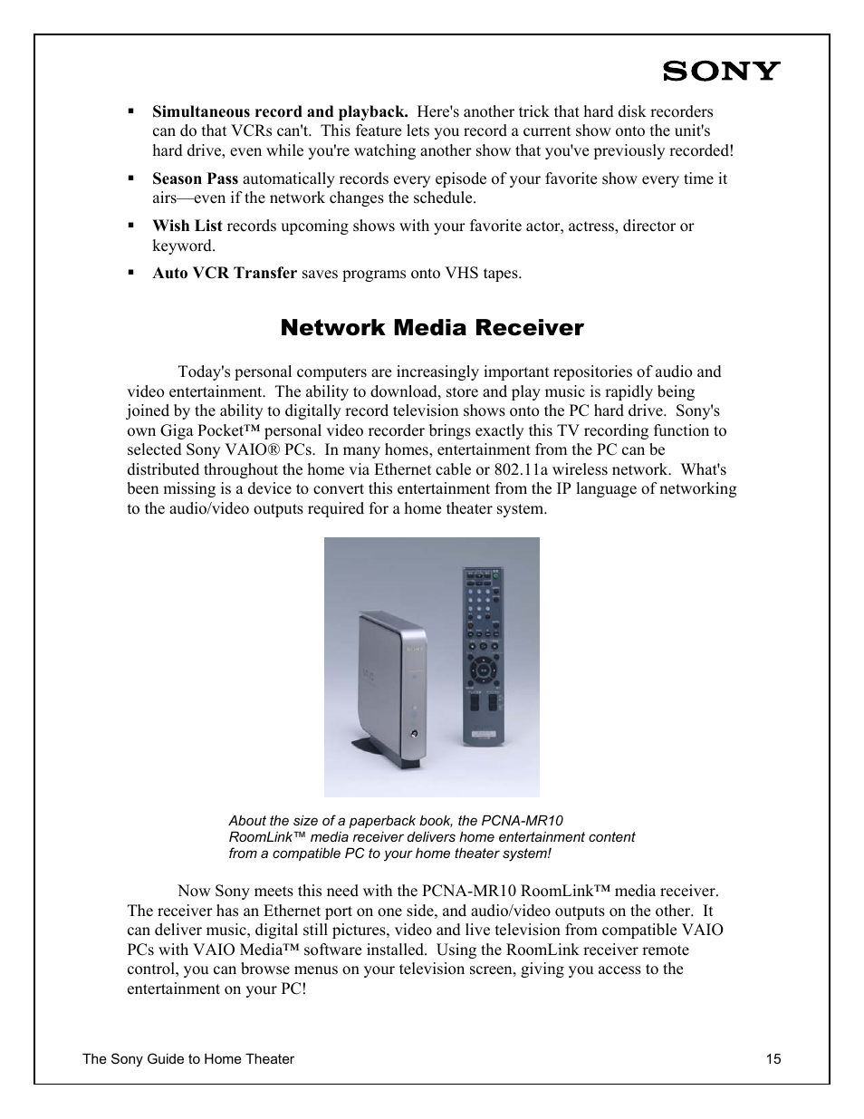 Network media receiver | Sony Home Theater User Manual | Page 15 / 51