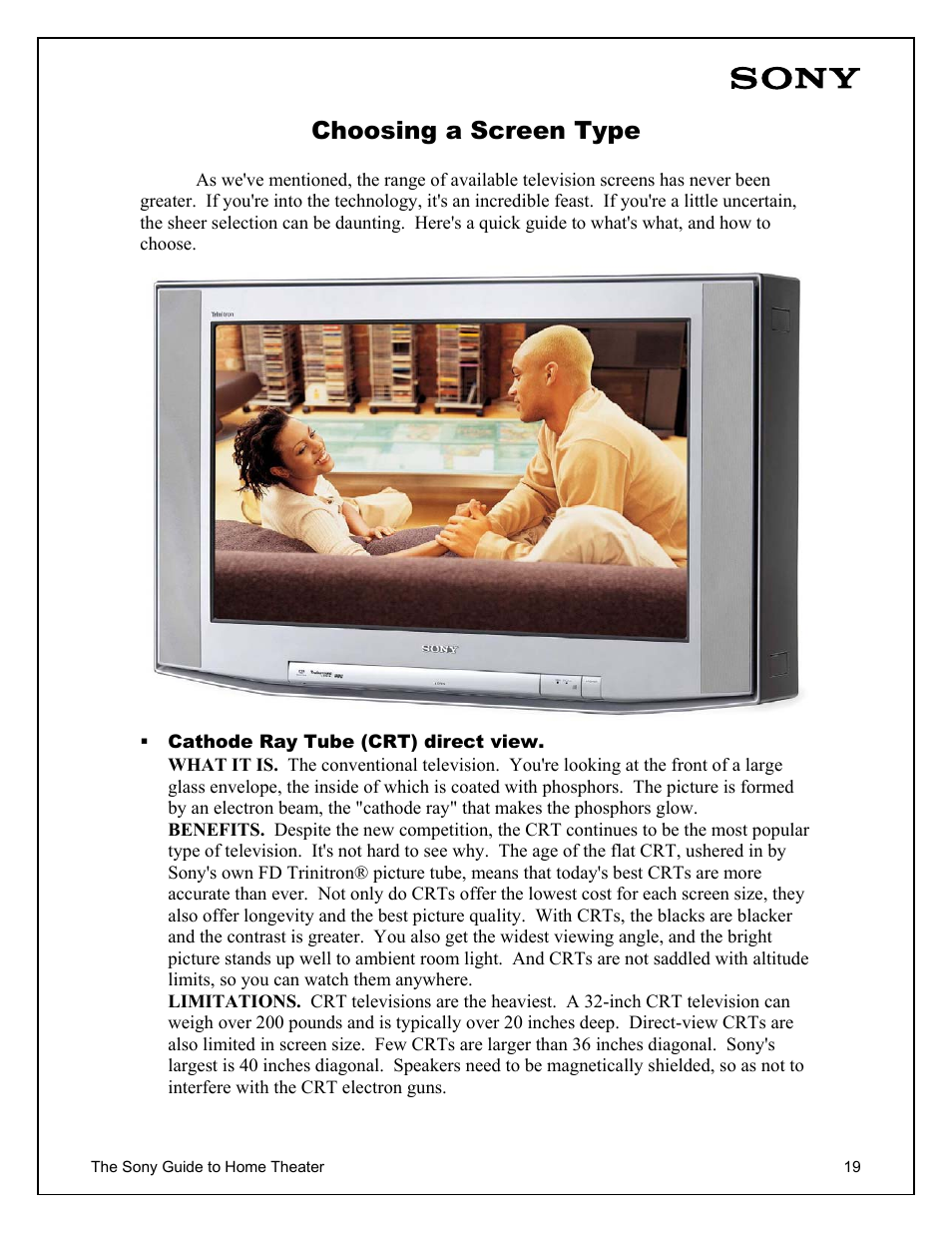 Choosing a screen type | Sony Home Theater User Manual | Page 19 / 51