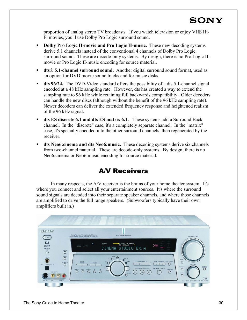 A/v receivers | Sony Home Theater User Manual | Page 30 / 51