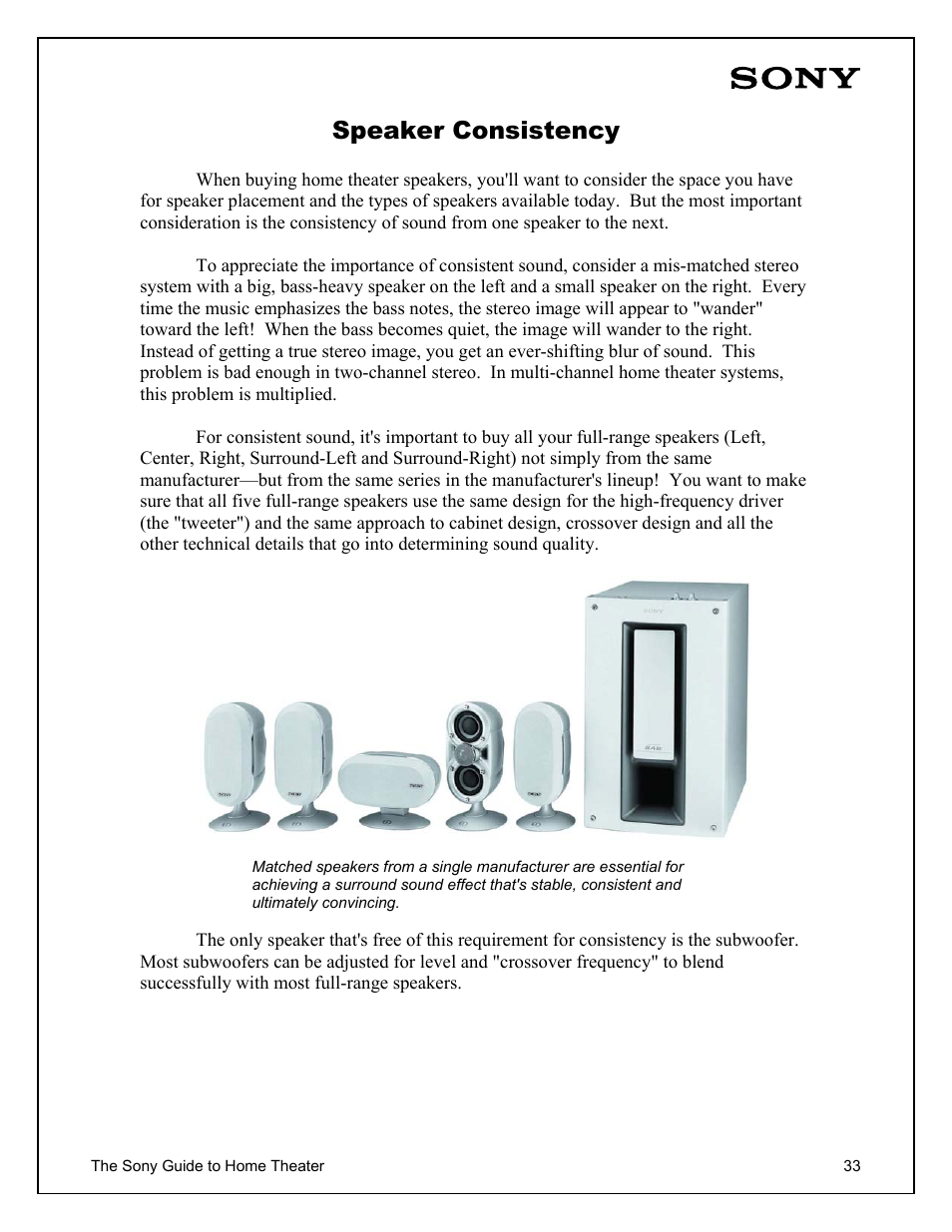 Speaker consistency | Sony Home Theater User Manual | Page 33 / 51