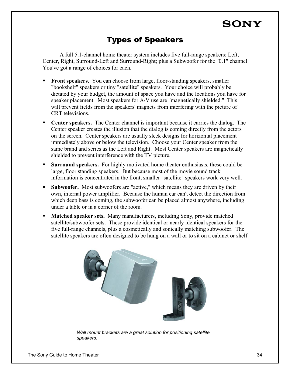 Types of speakers | Sony Home Theater User Manual | Page 34 / 51