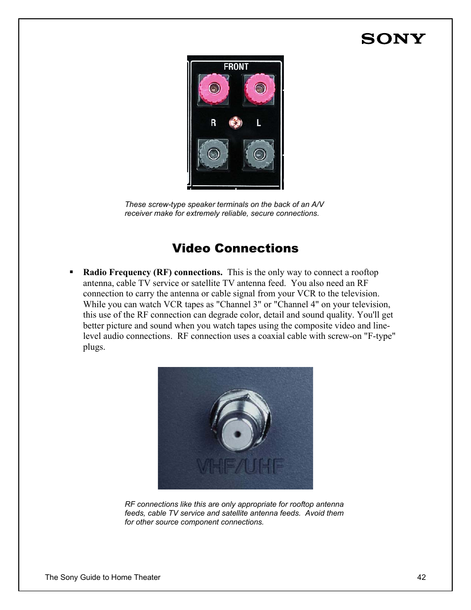 Video connections | Sony Home Theater User Manual | Page 42 / 51
