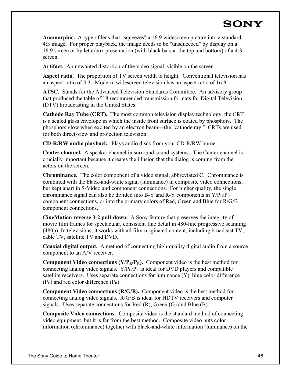Sony Home Theater User Manual | Page 46 / 51