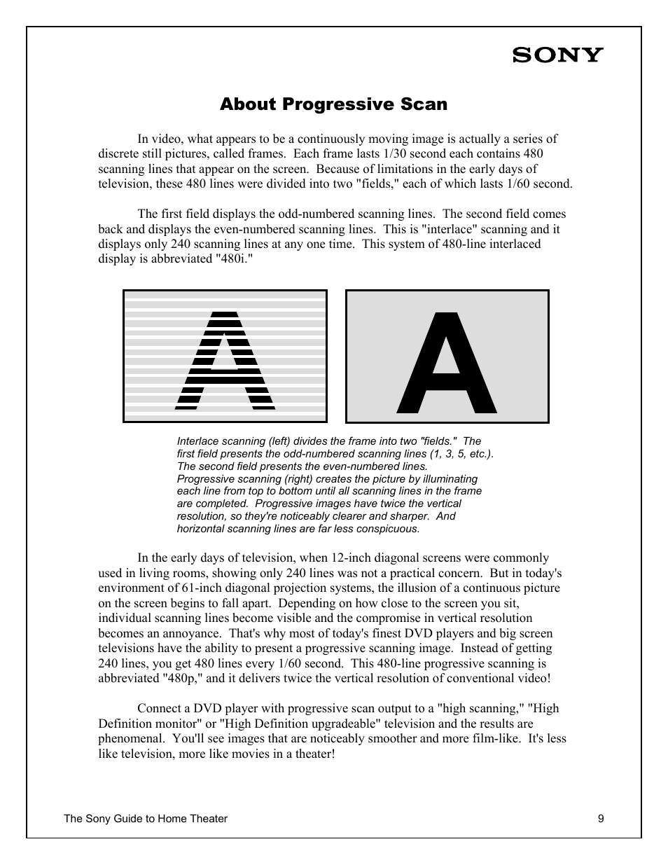 About progressive scan | Sony Home Theater User Manual | Page 9 / 51