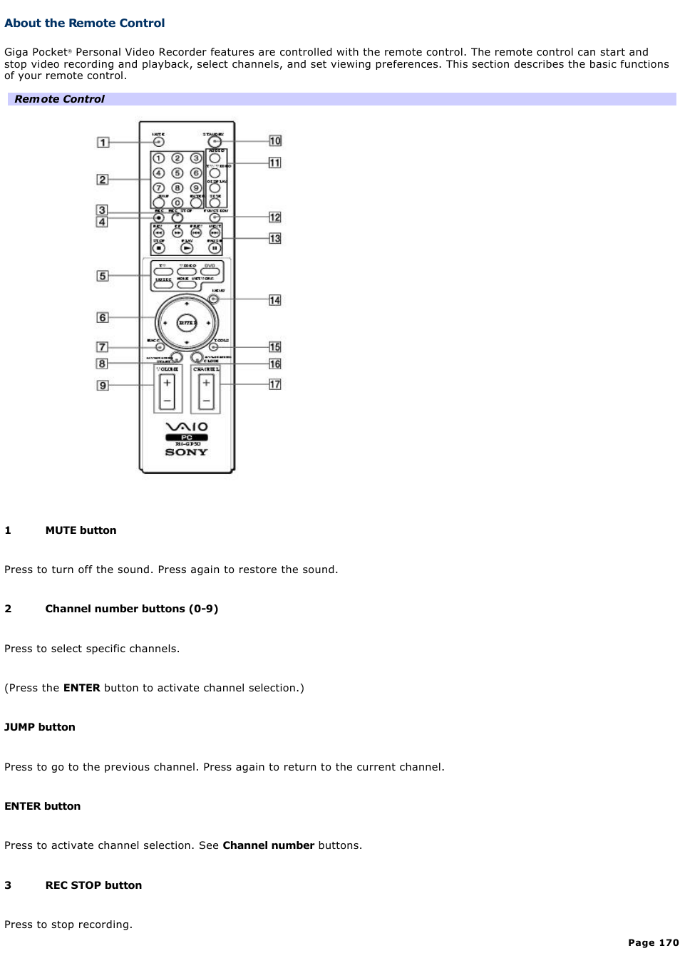 About the remote control | Sony VGN-A170 User Manual | Page 170 / 315