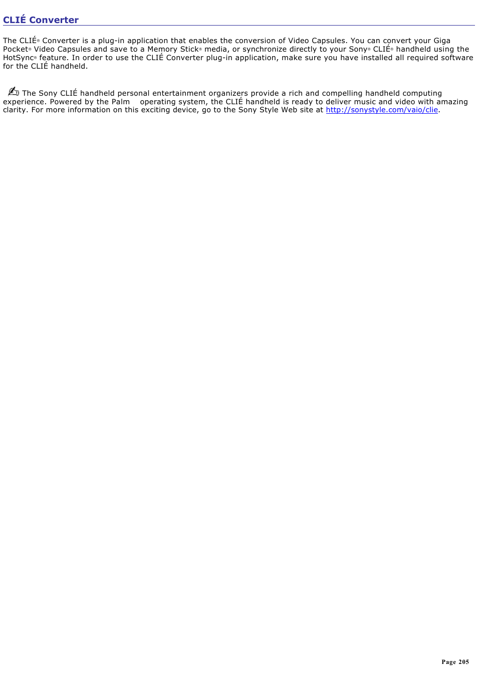 CliÉ converter, Clié converter | Sony VGN-A170 User Manual | Page 205 / 315