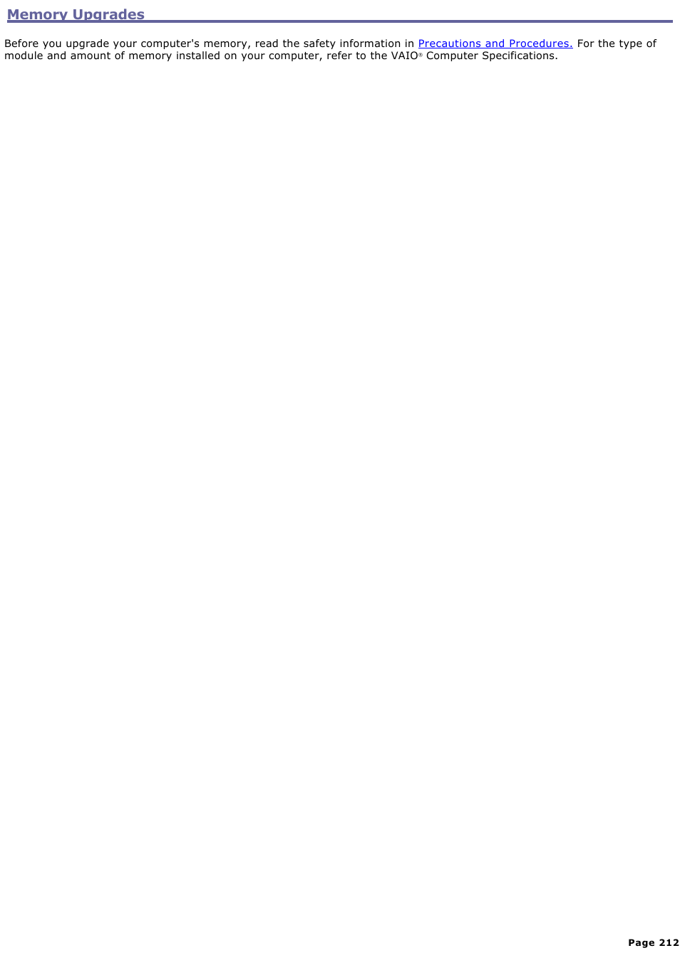 Memory upgrades | Sony VGN-A170 User Manual | Page 212 / 315