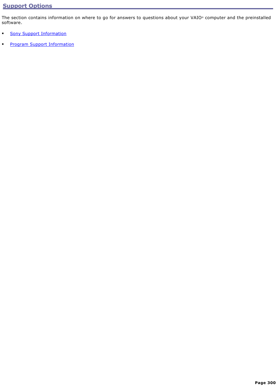 Support options | Sony VGN-A170 User Manual | Page 300 / 315