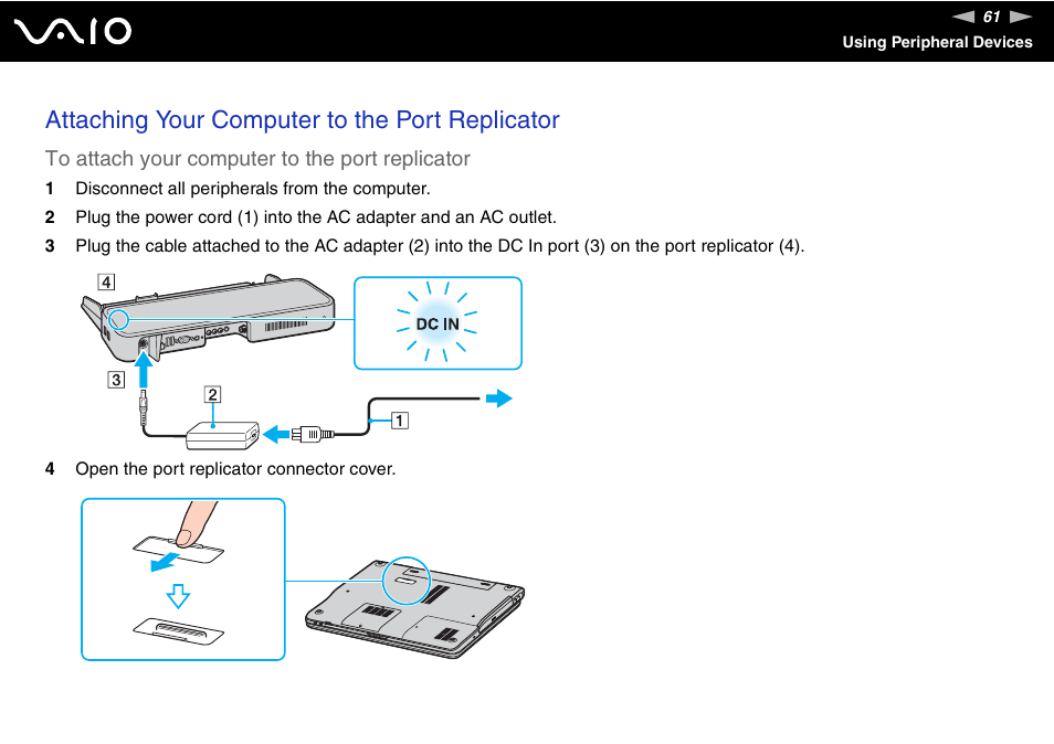 Attaching your computer to the port replicator | Sony VGN-FS775P User Manual | Page 61 / 179