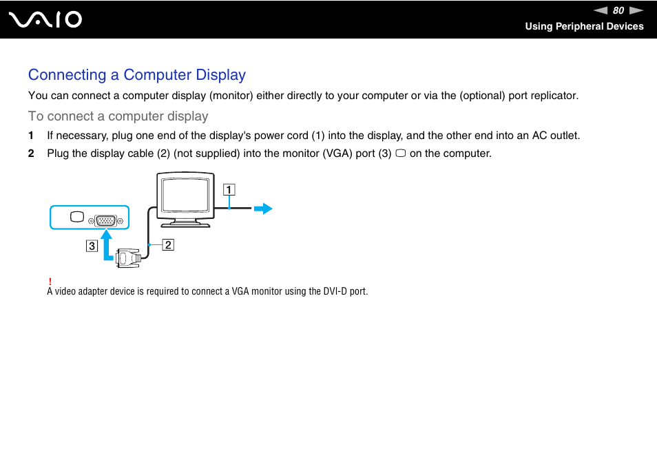 Connecting a computer display | Sony VGN-FS775P User Manual | Page 80 / 179