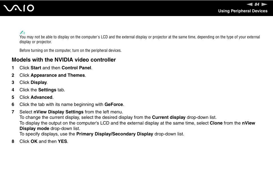 Models with the nvidia video controller | Sony VGN-FS775P User Manual | Page 84 / 179