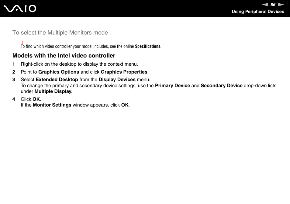 Models with the intel video controller | Sony VGN-FS775P User Manual | Page 86 / 179