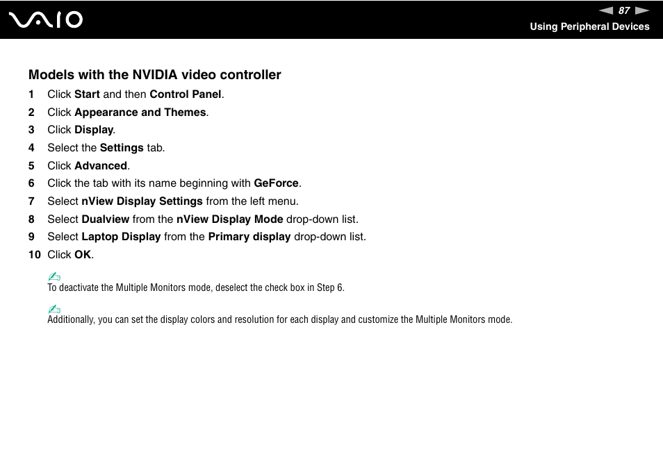 Models with the nvidia video controller | Sony VGN-FS775P User Manual | Page 87 / 179