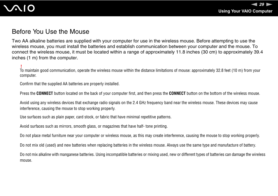 Before you use the mouse | Sony VGC-LS1 User Manual | Page 29 / 168