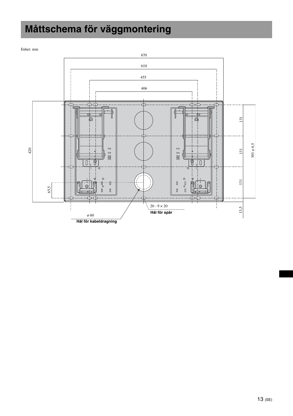 Måttschema för väggmontering | Sony KDL-46V25L1 User Manual | Page 109 / 112