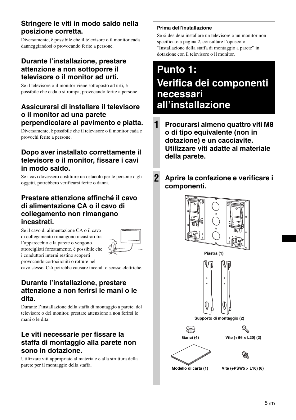 Aprire la confezione e verificare i componenti | Sony KDL-46V25L1 User Manual | Page 65 / 112