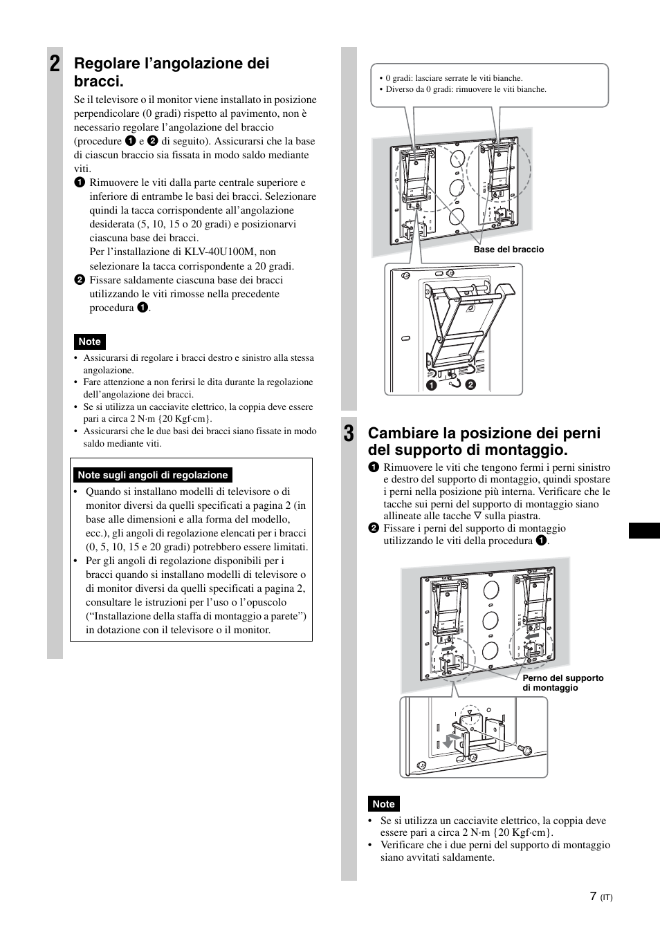 Regolare l’angolazione dei bracci | Sony KDL-46V25L1 User Manual | Page 67 / 112