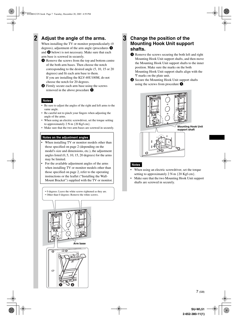 Adjust the angle of the arms | Sony KDL-46V25L1 User Manual | Page 7 / 112