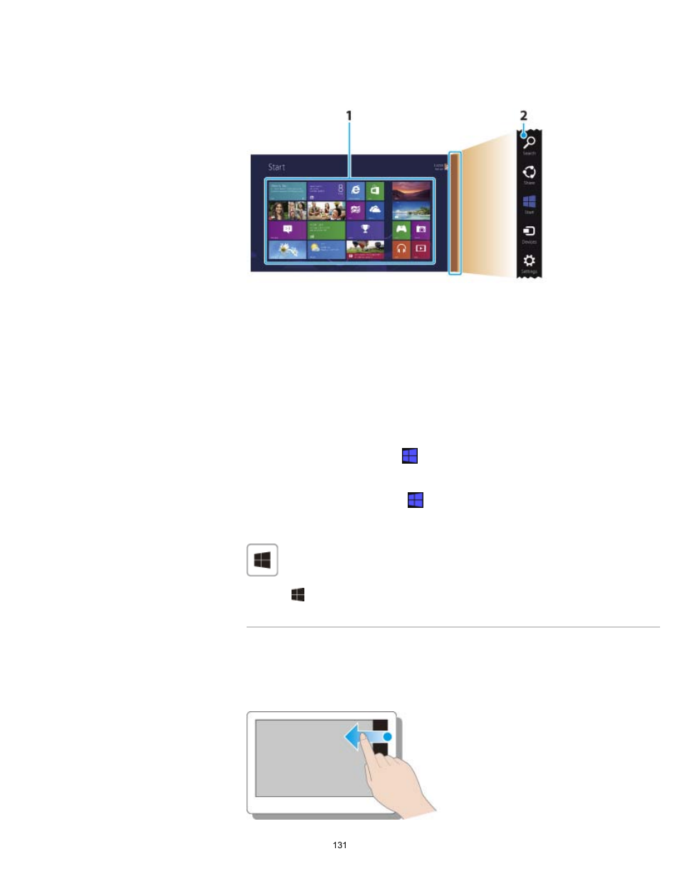 Opening the charms, Details, Search | Sony SVE14A25CXH User Manual | Page 131 / 399