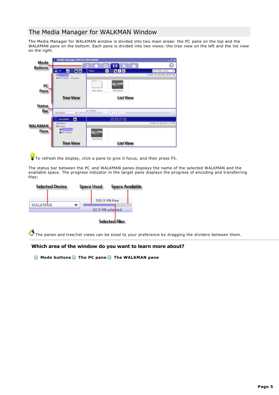 The media manager for walkman window, Overview | Sony NWZ-S615FSLV User Manual | Page 5 / 58