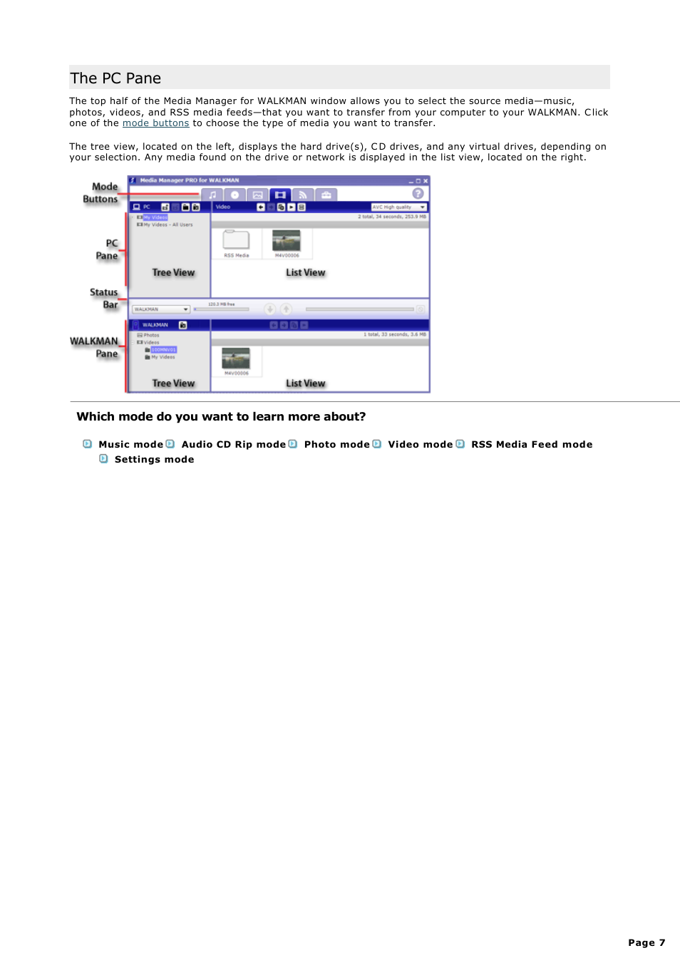 The pc pane | Sony NWZ-S615FSLV User Manual | Page 7 / 58