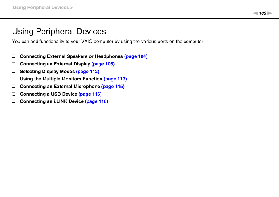 Using peripheral devices | Sony VPCL236FX User Manual | Page 103 / 196